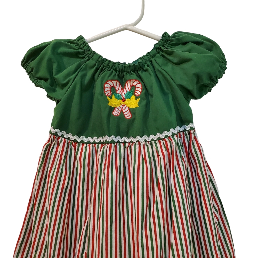 Handmade Christmas Candy Cane Patchwork Boho Peasant‎ Girl's Dress Size 2-3